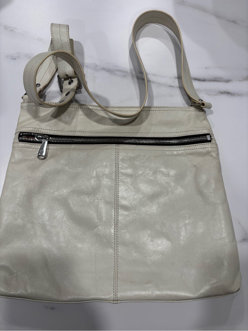 HOBO Cream Leather Crossbody with Front Zip
